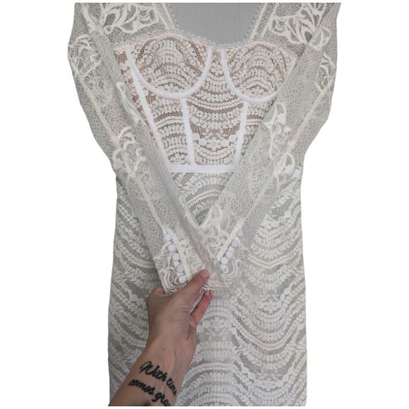 Jonathan Simkhai XS 2 Bustier Mixed Lace Overlay Lined Bodysuit White Midi Dress - Picture 9 of 15